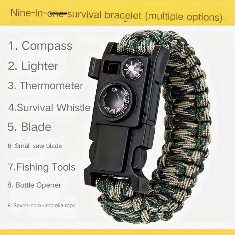 Nine-in-one survival bracelet